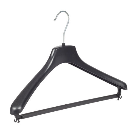 Mantelhanger - Kostuumhanger - Jassenhanger - Volwassenen - FR40 - 50 Stuks - Kunststof - Zwart - Gebogen Model - Schouderverbreding 3,3 cm - Broeklat - 40 cm - Kledinghanger - Kleerhanger - FR-Serie