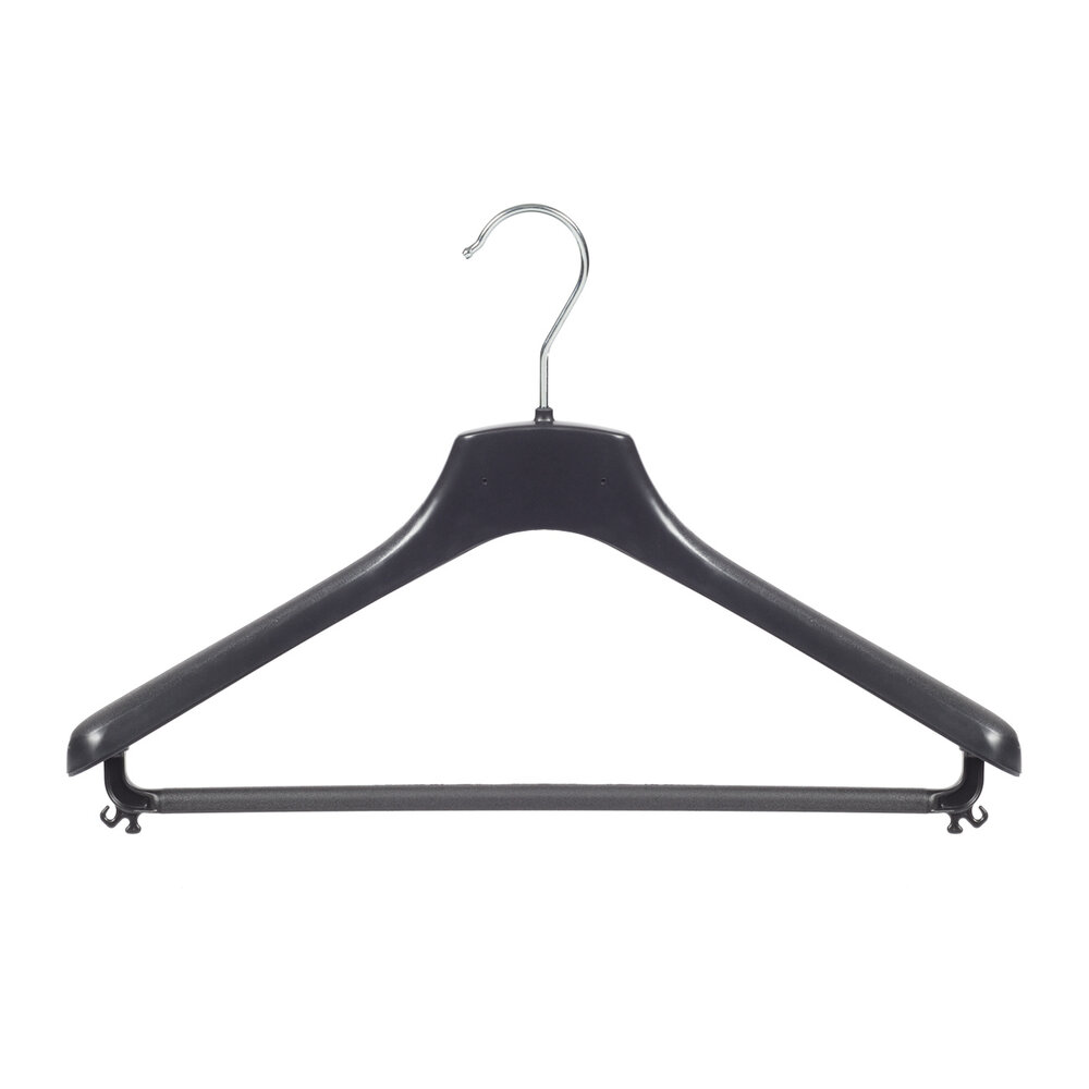 Mantelhanger - Kostuumhanger - Jassenhanger - Volwassenen - FR40 - 50 Stuks - Kunststof - Zwart - Gebogen Model - Schouderverbreding 3,3 cm - Broeklat - 40 cm - Kledinghanger - Kleerhanger - FR-Serie