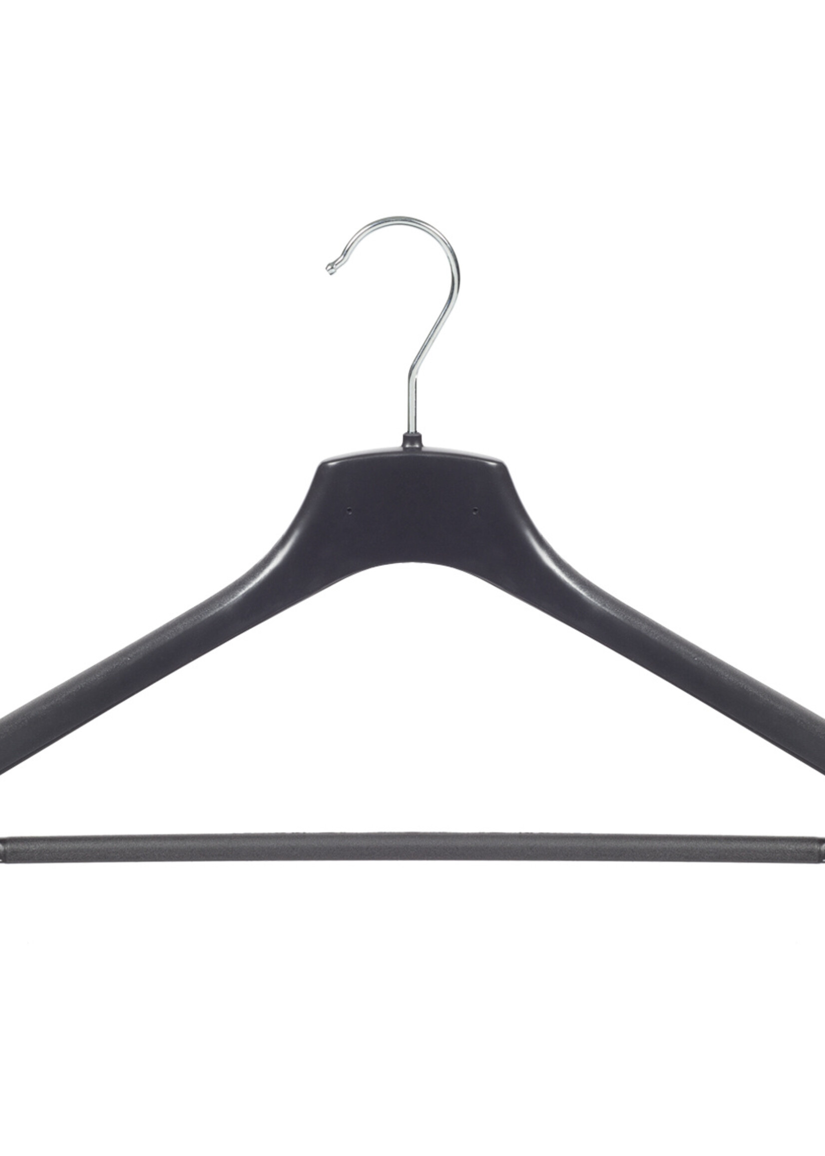 Mantelhanger - Kostuumhanger - Jassenhanger - Volwassenen - FR40 - 50 Stuks - Kunststof - Zwart - Gebogen Model - Schouderverbreding 3,3 cm - Broeklat - 40 cm - Kledinghanger - Kleerhanger - FR-Serie