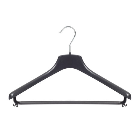 Mantelhanger - Kostuumhanger - Jassenhanger - Volwassenen - FR40 - 50 Stuks - Kunststof - Zwart - Gebogen Model - Schouderverbreding 3,3 cm - Broeklat - 40 cm - Kledinghanger - Kleerhanger - FR-Serie