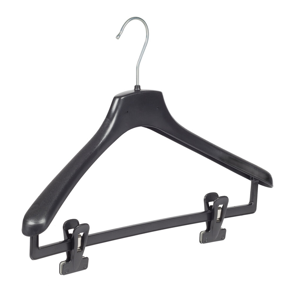 Mantelhanger - Kostuumhanger - Jassenhanger - Volwassenen - FR40 - 10 Stuks - Kunststof - Zwart - Gebogen Model - Schouderverbreding 3,3 cm - Anti-slip Knijpers - 40 cm - Kledinghanger - Kleerhanger - FR-Serie