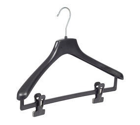 Mantelhanger - Kostuumhanger - Jassenhanger - Volwassenen - FR40 - 10 Stuks - Kunststof - Zwart - Gebogen Model - Schouderverbreding 3,3 cm - Anti-slip Knijpers - 40 cm - Kledinghanger - Kleerhanger - FR-Serie