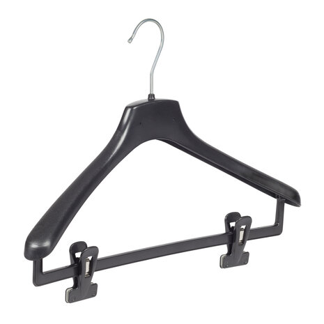 Mantelhanger - Kostuumhanger - Jassenhanger - Volwassenen - FR40 - 10 Stuks - Kunststof - Zwart - Gebogen Model - Schouderverbreding 3,3 cm - Anti-slip Knijpers - 40 cm - Kledinghanger - Kleerhanger - FR-Serie