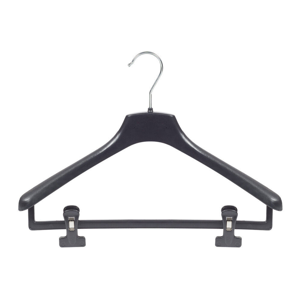 Mantelhanger - Kostuumhanger - Jassenhanger - Volwassenen - FR40 - 10 Stuks - Kunststof - Zwart - Gebogen Model - Schouderverbreding 3,3 cm - Anti-slip Knijpers - 40 cm - Kledinghanger - Kleerhanger - FR-Serie