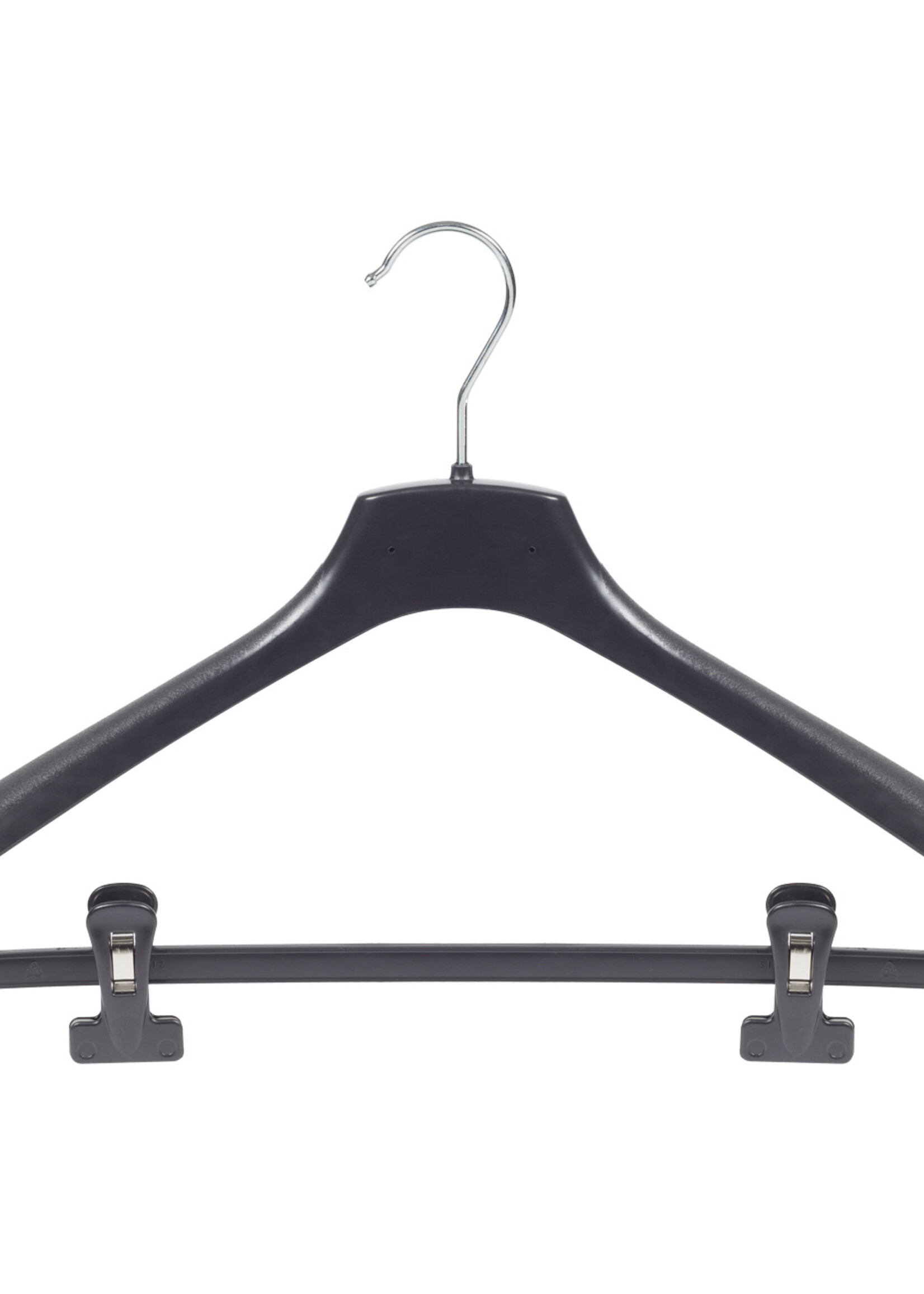 Mantelhanger - Kostuumhanger - Jassenhanger - Volwassenen - FR40 - 10 Stuks - Kunststof - Zwart - Gebogen Model - Schouderverbreding 3,3 cm - Anti-slip Knijpers - 40 cm - Kledinghanger - Kleerhanger - FR-Serie