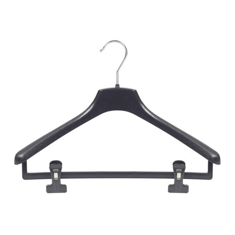 Mantelhanger - Kostuumhanger - Jassenhanger - Volwassenen - FR40 - 50 Stuks - Kunststof - Zwart - Gebogen Model - Schouderverbreding 3,3 cm - Anti-slip Knijpers - 40 cm - Kledinghanger - Kleerhanger - FR-Serie
