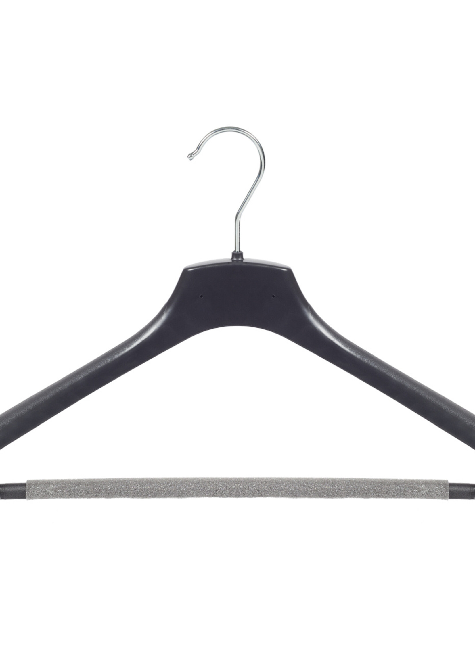 Mantelhanger - Kostuumhanger - Jassenhanger - Volwassenen - FR40 - 10 Stuks - Kunststof - Zwart - Gebogen Model - Schouderverbreding 3,3 cm - Broeklat met Schuim - 40 cm - Kledinghanger - Kleerhanger - FR-Serie