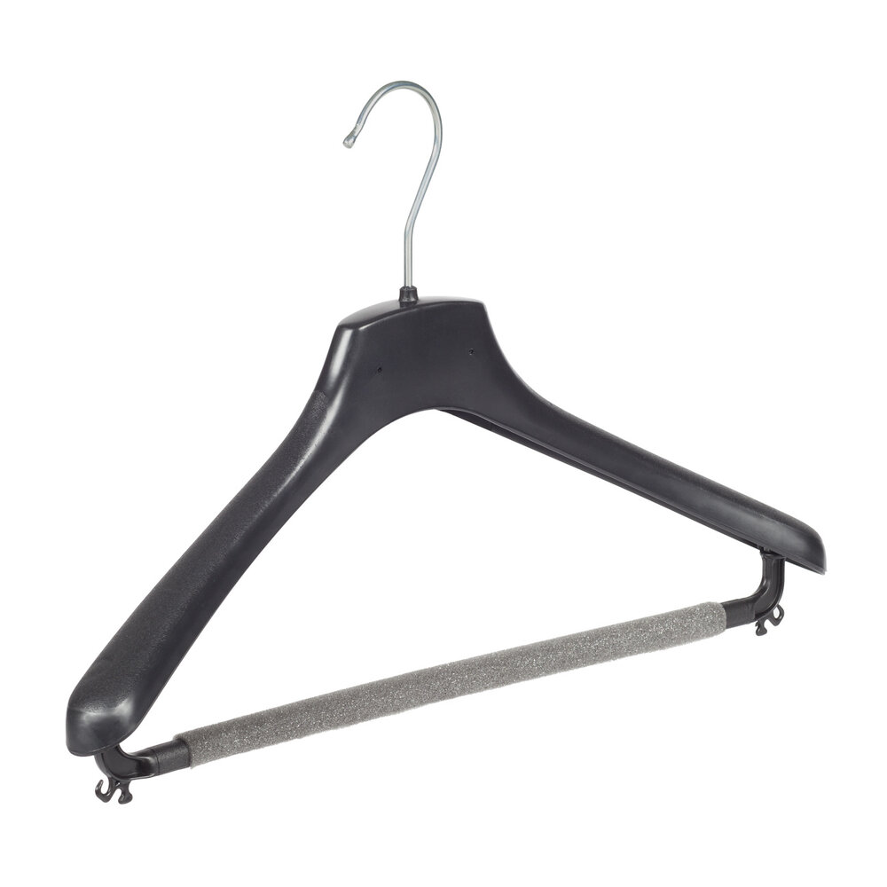 Mantelhanger - Kostuumhanger - Jassenhanger - Volwassenen - FR40 - 20 Stuks - Kunststof - Zwart - Gebogen Model - Schouderverbreding 3,3 cm - Broeklat met Schuim - 40 cm - Kledinghanger - Kleerhanger - FR-Serie