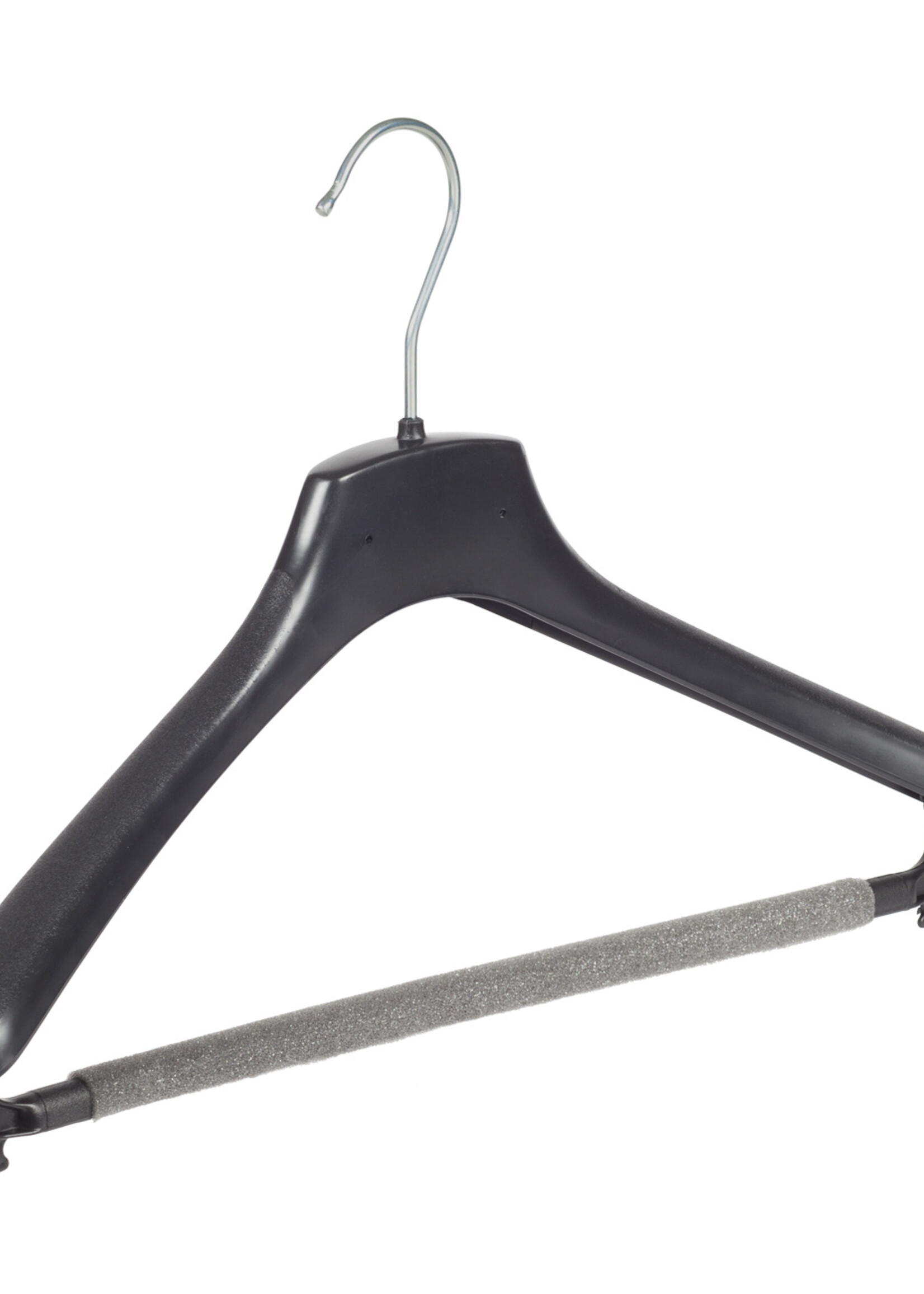 Mantelhanger - Kostuumhanger - Jassenhanger - Volwassenen - FR40 - 20 Stuks - Kunststof - Zwart - Gebogen Model - Schouderverbreding 3,3 cm - Broeklat met Schuim - 40 cm - Kledinghanger - Kleerhanger - FR-Serie