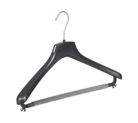 Mantelhanger - Kostuumhanger - Jassenhanger - Volwassenen - FR40 - 20 Stuks - Kunststof - Zwart - Gebogen Model - Schouderverbreding 3,3 cm - Broeklat met Schuim - 40 cm - Kledinghanger - Kleerhanger - FR-Serie
