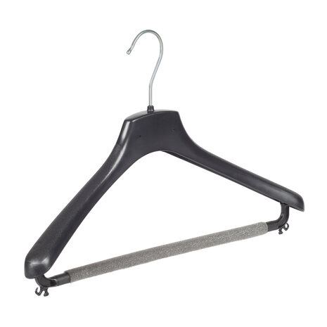 Mantelhanger - Kostuumhanger - Jassenhanger - Volwassenen - FR40 - 20 Stuks - Kunststof - Zwart - Gebogen Model - Schouderverbreding 3,3 cm - Broeklat met Schuim - 40 cm - Kledinghanger - Kleerhanger - FR-Serie