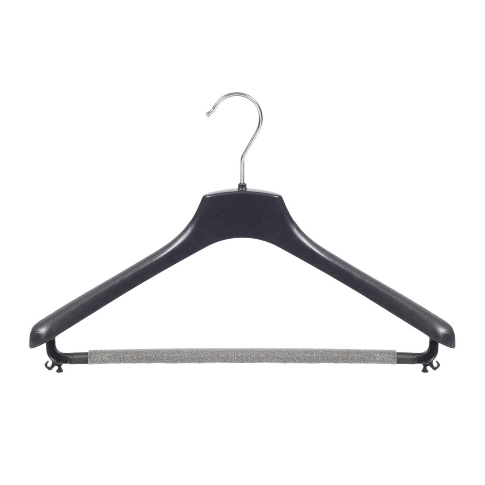 Mantelhanger - Kostuumhanger - Jassenhanger - Volwassenen - FR40 - 20 Stuks - Kunststof - Zwart - Gebogen Model - Schouderverbreding 3,3 cm - Broeklat met Schuim - 40 cm - Kledinghanger - Kleerhanger - FR-Serie