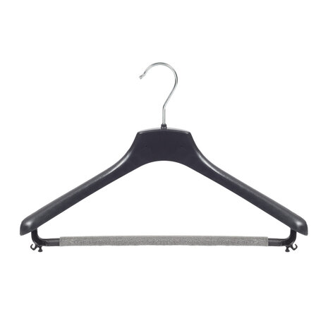 Mantelhanger - Kostuumhanger - Jassenhanger - Volwassenen - FR40 - 20 Stuks - Kunststof - Zwart - Gebogen Model - Schouderverbreding 3,3 cm - Broeklat met Schuim - 40 cm - Kledinghanger - Kleerhanger - FR-Serie