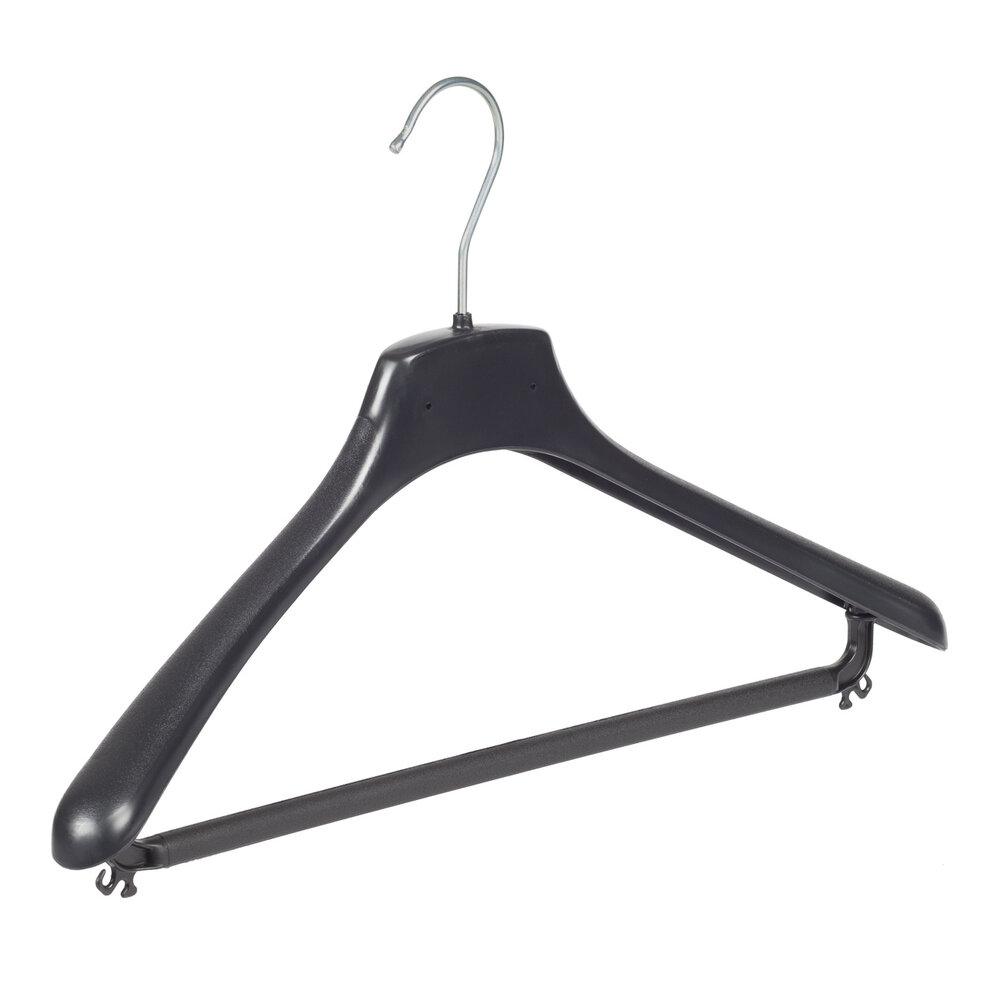 Mantelhanger - Kostuumhanger - Jassenhanger - Volwassenen - FR42 - 20 Stuks - Kunststof - Zwart - Gebogen Model - Schouderverbreding 3,3 cm - Broeklat - 42 cm - Kledinghanger - Kleerhanger - FR-Serie