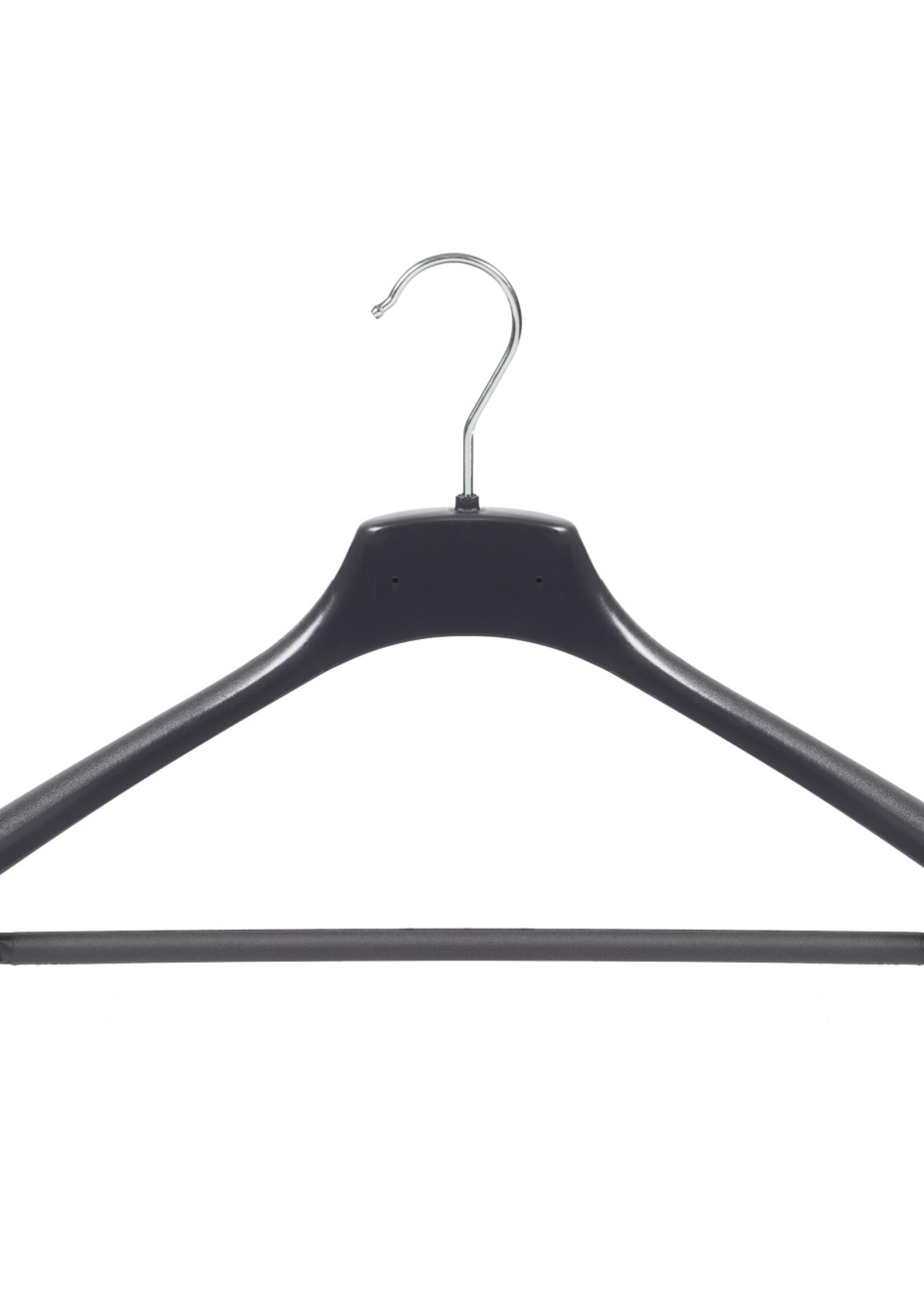 Mantelhanger - Kostuumhanger - Jassenhanger - Volwassenen - FR42 - 30 Stuks - Kunststof - Zwart - Gebogen Model - Schouderverbreding 3,3 cm - Broeklat - 42 cm - Kledinghanger - Kleerhanger - FR-Serie