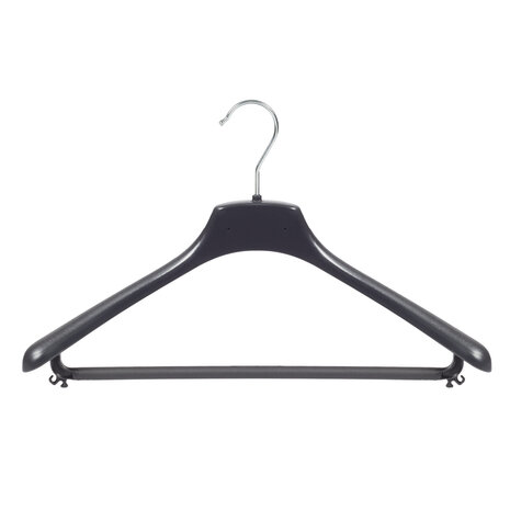 Mantelhanger - Kostuumhanger - Jassenhanger - Volwassenen - FR42 - 40 Stuks - Kunststof - Zwart - Gebogen Model - Schouderverbreding 3,3 cm - Broeklat - 42 cm - Kledinghanger - Kleerhanger - FR-Serie