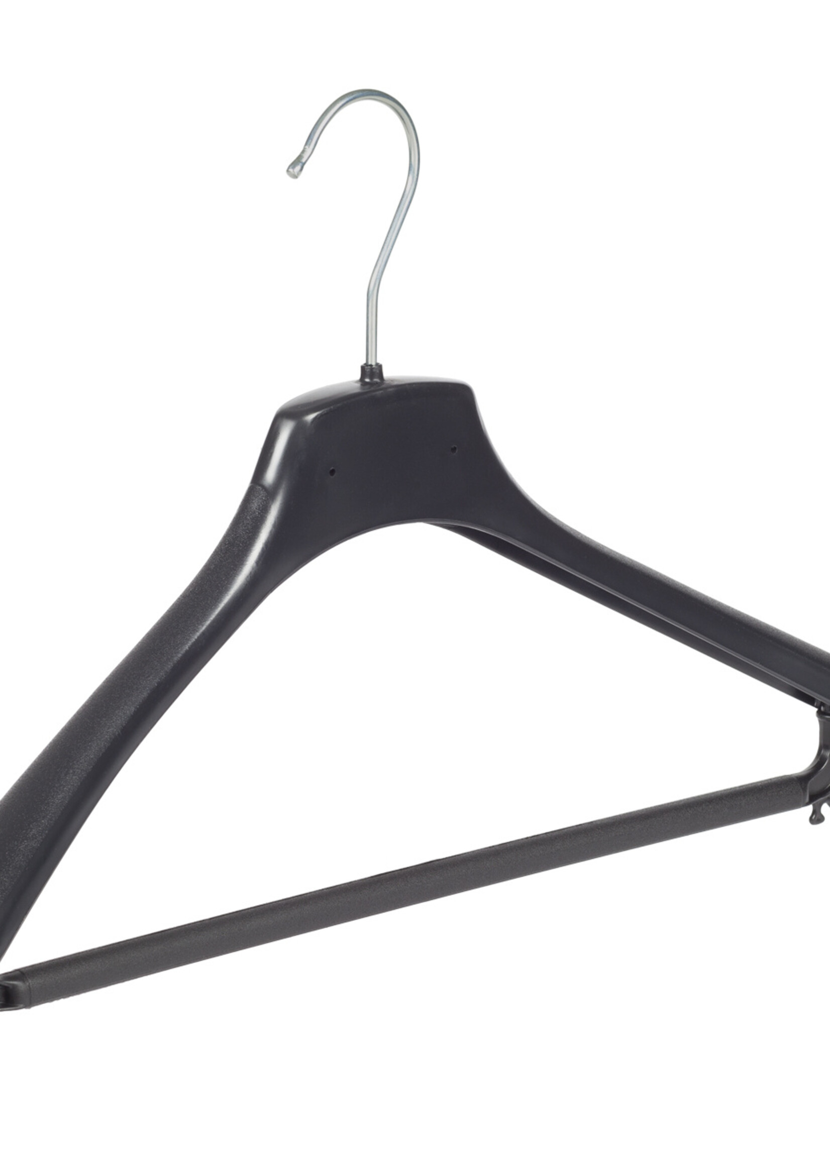 Mantelhanger - Kostuumhanger - Jassenhanger - Volwassenen - FR42 - 50 Stuks - Kunststof - Zwart - Gebogen Model - Schouderverbreding 3,3 cm - Broeklat - 42 cm - Kledinghanger - Kleerhanger - FR-Serie