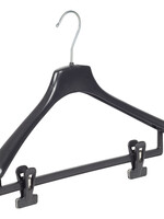Mantelhanger - Kostuumhanger - Jassenhanger - Volwassenen - FR42 - 10 Stuks - Kunststof - Zwart - Gebogen Model - Schouderverbreding 3,3 cm - Anti-slip Knijpers - 42 cm - Kledinghanger - Kleerhanger - FR-Serie