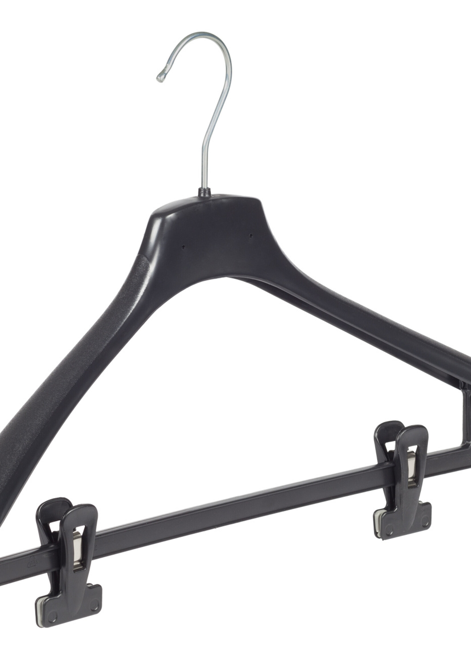 Mantelhanger - Kostuumhanger - Jassenhanger - Volwassenen - FR42 - 10 Stuks - Kunststof - Zwart - Gebogen Model - Schouderverbreding 3,3 cm - Anti-slip Knijpers - 42 cm - Kledinghanger - Kleerhanger - FR-Serie