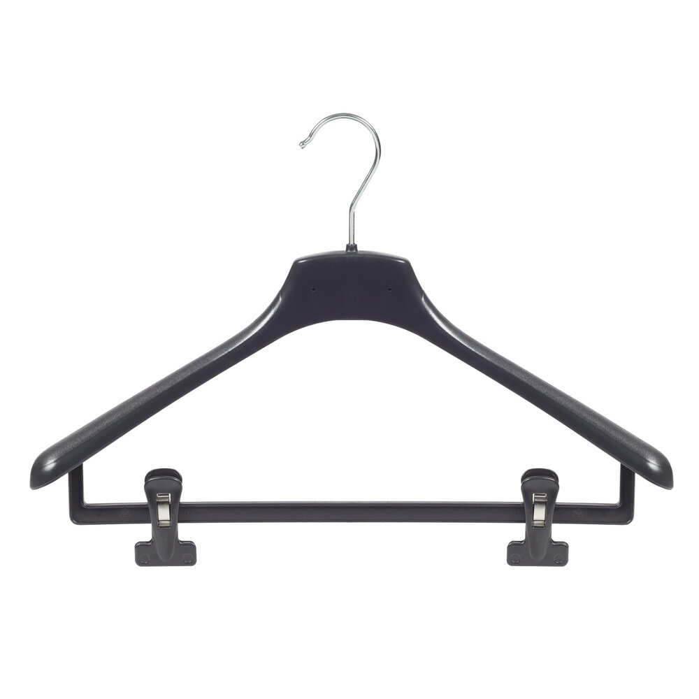 Mantelhanger - Kostuumhanger - Jassenhanger - Volwassenen - FR42 - 30 Stuks - Kunststof - Zwart - Gebogen Model - Schouderverbreding 3,3 cm - Anti-slip Knijpers - 42 cm - Kledinghanger - Kleerhanger - FR-Serie