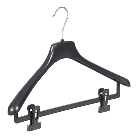 Mantelhanger - Kostuumhanger - Jassenhanger - Volwassenen - FR42 - 40 Stuks - Kunststof - Zwart - Gebogen Model - Schouderverbreding 3,3 cm - Anti-slip Knijpers - 42 cm - Kledinghanger - Kleerhanger - FR-Serie