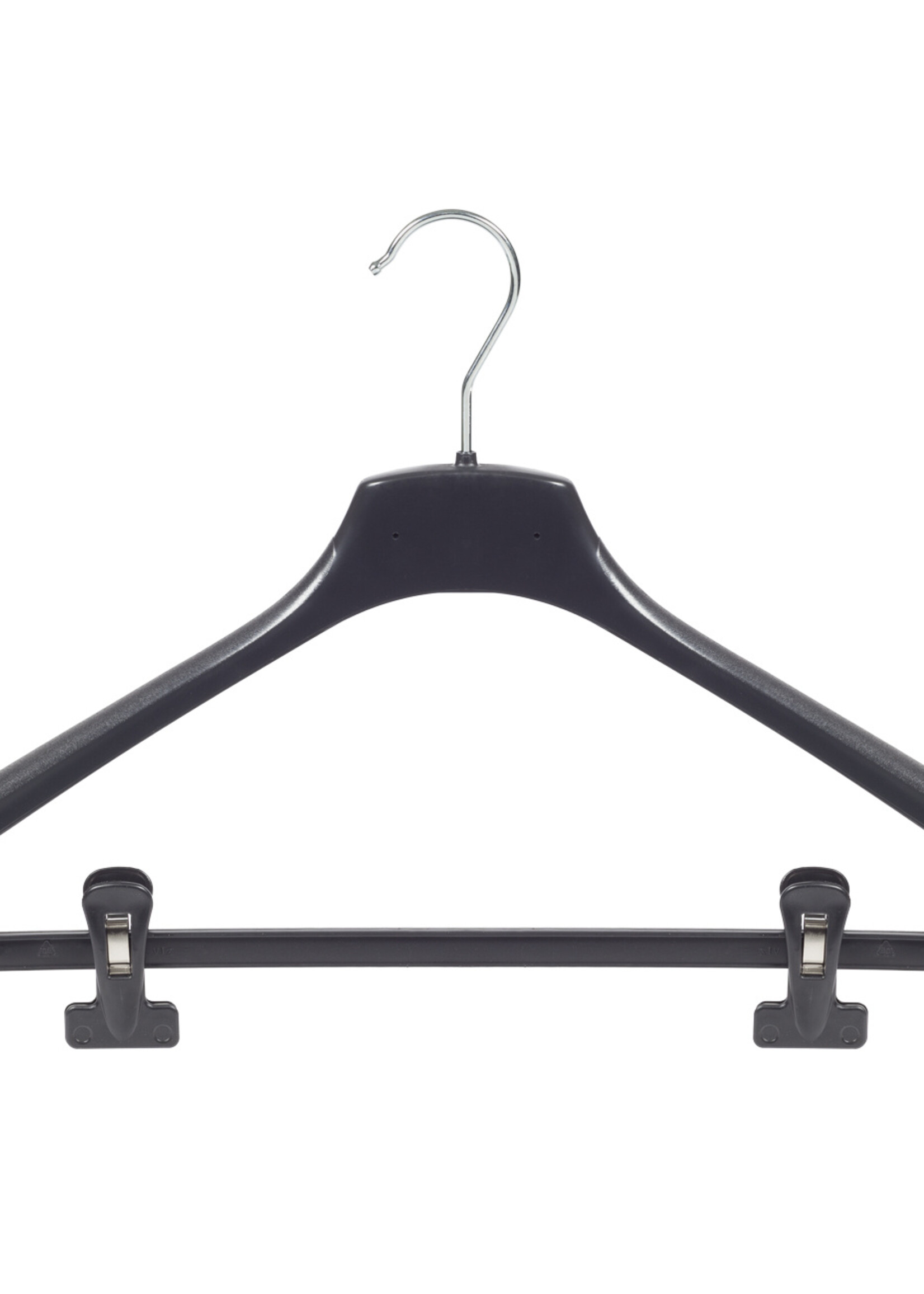 Mantelhanger - Kostuumhanger - Jassenhanger - Volwassenen - FR42 - 40 Stuks - Kunststof - Zwart - Gebogen Model - Schouderverbreding 3,3 cm - Anti-slip Knijpers - 42 cm - Kledinghanger - Kleerhanger - FR-Serie