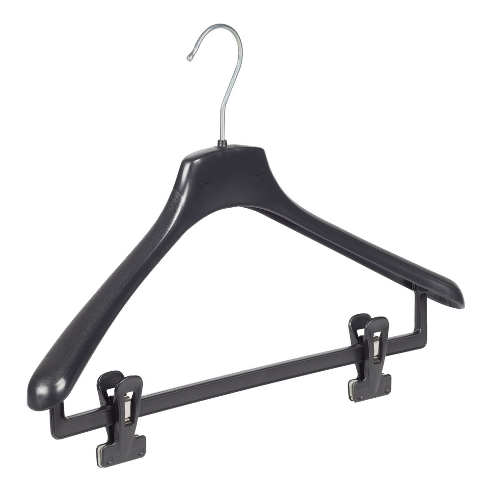 Mantelhanger - Kostuumhanger - Jassenhanger - Volwassenen - FR42 - 50 Stuks - Kunststof - Zwart - Gebogen Model - Schouderverbreding 3,3 cm - Anti-slip Knijpers - 42 cm - Kledinghanger - Kleerhanger - FR-Serie