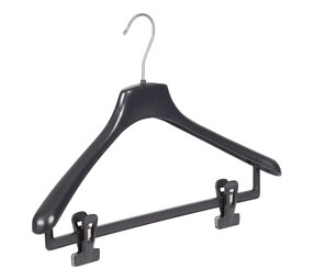 Mantelhanger - Kostuumhanger - Jassenhanger - Volwassenen - FR42 - 50 Stuks - Kunststof - Zwart - Gebogen Model - Schouderverbreding 3,3 cm - Anti-slip Knijpers - 42 cm - Kledinghanger - Kleerhanger - FR-Serie
