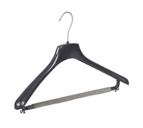 Mantelhanger - Kostuumhanger - Jassenhanger - Volwassenen - FR42 - 20 Stuks - Kunststof - Zwart - Gebogen Model - Schouderverbreding 3,3 cm - Broeklat met Schuim - 42 cm - Kledinghanger - Kleerhanger - FR-Serie