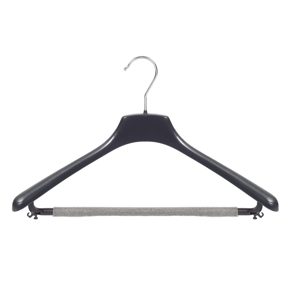 Mantelhanger - Kostuumhanger - Jassenhanger - Volwassenen - FR42 - 20 Stuks - Kunststof - Zwart - Gebogen Model - Schouderverbreding 3,3 cm - Broeklat met Schuim - 42 cm - Kledinghanger - Kleerhanger - FR-Serie