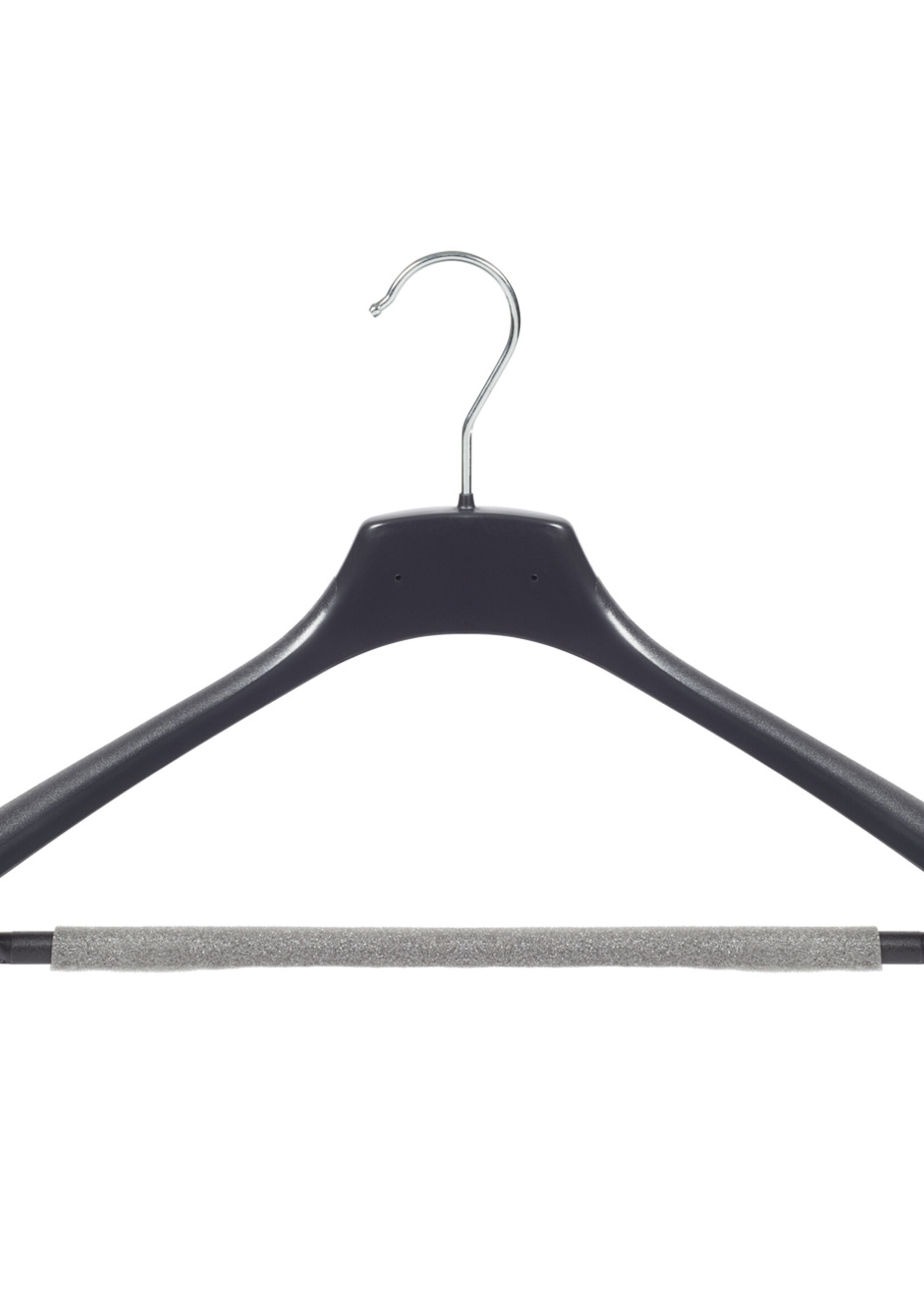 Mantelhanger - Kostuumhanger - Jassenhanger - Volwassenen - FR42 - 40 Stuks - Kunststof - Zwart - Gebogen Model - Schouderverbreding 3,3 cm - Broeklat met Schuim - 42 cm - Kledinghanger - Kleerhanger - FR-Serie