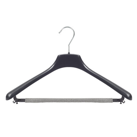 Mantelhanger - Kostuumhanger - Jassenhanger - Volwassenen - FR42 - 50 Stuks - Kunststof - Zwart - Gebogen Model - Schouderverbreding 3,3 cm - Broeklat met Schuim - 42 cm - Kledinghanger - Kleerhanger - FR-Serie