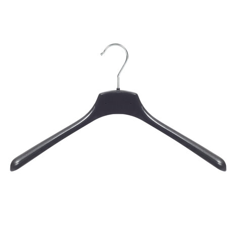 Mantelhanger - Kostuumhanger - Jassenhanger - Volwassenen - FR42 - 10 Stuks - Kunststof - Zwart - Gebogen Model - Schouderverbreding 3,3 cm - 42 cm - Kledinghanger - Kleerhanger - FR-Serie