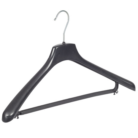 Mantelhanger - Kostuumhanger - Jassenhanger - Volwassenen - FR46 - 20 Stuks - Kunststof - Zwart - Gebogen Model - Schouderverbreding 3,3 cm - Broeklat - 46 cm - Kledinghanger - Kleerhanger - FR-Serie