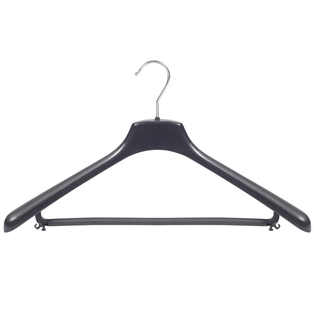 Mantelhanger - Kostuumhanger - Jassenhanger - Volwassenen - FR46 - 50 Stuks - Kunststof - Zwart - Gebogen Model - Schouderverbreding 3,3 cm - Broeklat - 46 cm - Kledinghanger - Kleerhanger - FR-Serie