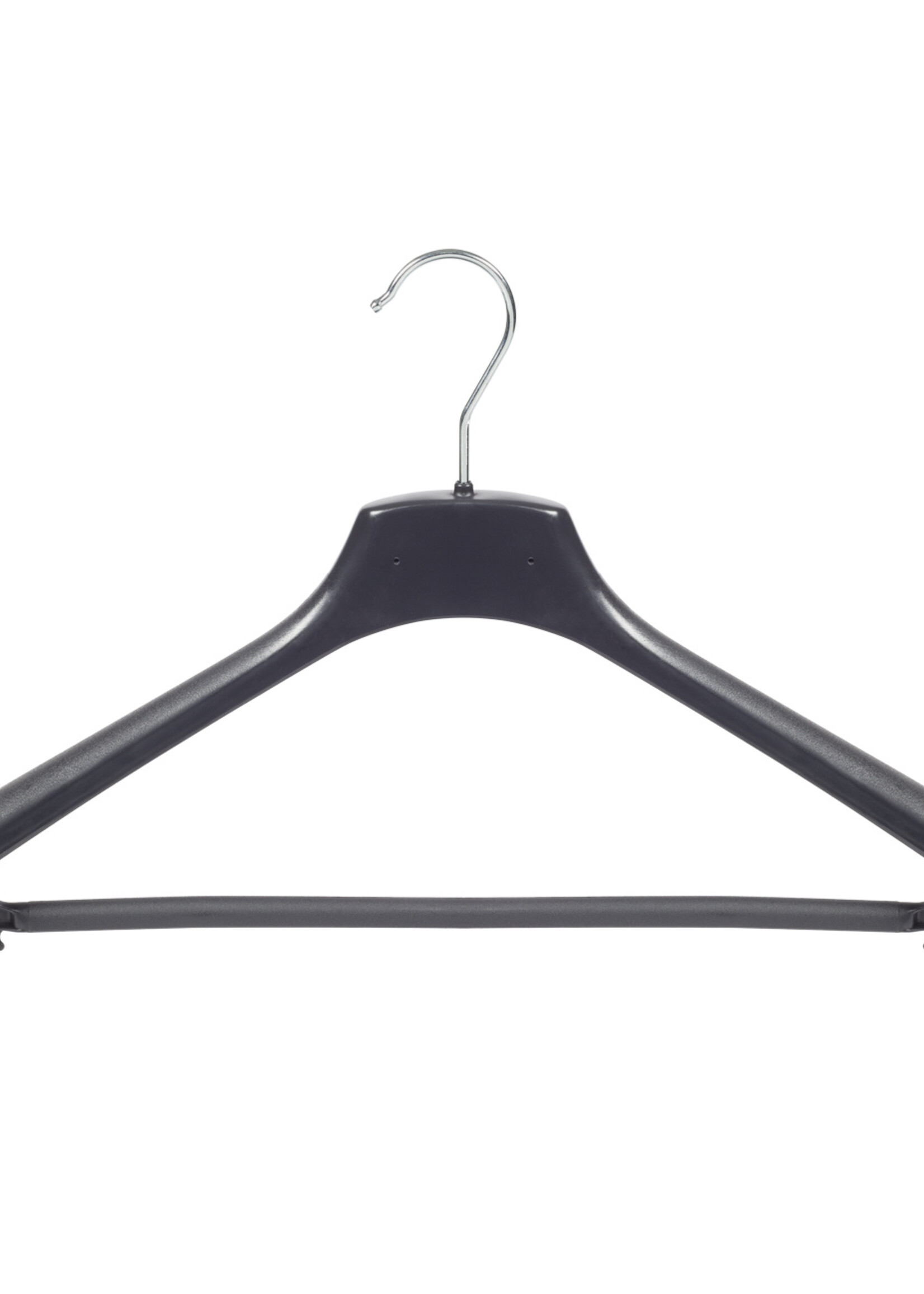 Mantelhanger - Kostuumhanger - Jassenhanger - Volwassenen - FR46 - 50 Stuks - Kunststof - Zwart - Gebogen Model - Schouderverbreding 3,3 cm - Broeklat - 46 cm - Kledinghanger - Kleerhanger - FR-Serie