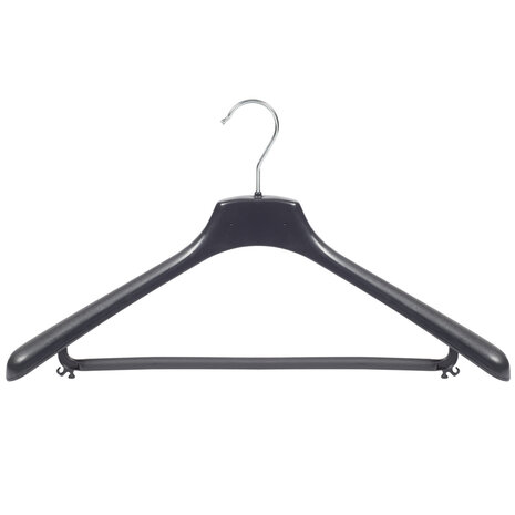 Mantelhanger - Kostuumhanger - Jassenhanger - Volwassenen - FR46 - 50 Stuks - Kunststof - Zwart - Gebogen Model - Schouderverbreding 3,3 cm - Broeklat - 46 cm - Kledinghanger - Kleerhanger - FR-Serie
