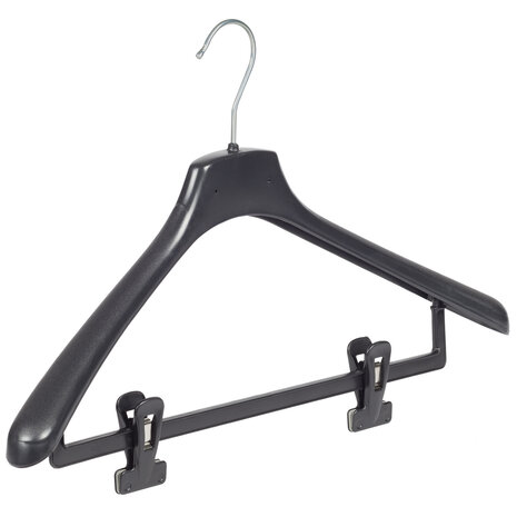 Mantelhanger - Kostuumhanger - Jassenhanger - Volwassenen - FR46 - 20 Stuks - Kunststof - Zwart - Gebogen Model - Schouderverbreding 3,3 cm - Anti-slip Knijpers - 46 cm - Kledinghanger - Kleerhanger - FR-Serie