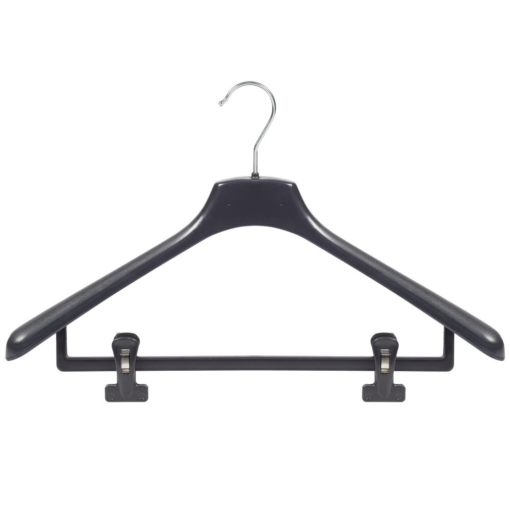 Mantelhanger - Kostuumhanger - Jassenhanger - Volwassenen - FR46 - 20 Stuks - Kunststof - Zwart - Gebogen Model - Schouderverbreding 3,3 cm - Anti-slip Knijpers - 46 cm - Kledinghanger - Kleerhanger - FR-Serie