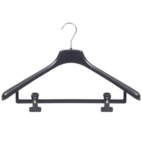 Mantelhanger - Kostuumhanger - Jassenhanger - Volwassenen - FR46 - 20 Stuks - Kunststof - Zwart - Gebogen Model - Schouderverbreding 3,3 cm - Anti-slip Knijpers - 46 cm - Kledinghanger - Kleerhanger - FR-Serie