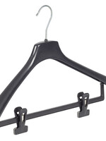 Mantelhanger - Kostuumhanger - Jassenhanger - Volwassenen - FR46 - 30 Stuks - Kunststof - Zwart - Gebogen Model - Schouderverbreding 3,3 cm - Anti-slip Knijpers - 46 cm - Kledinghanger - Kleerhanger - FR-Serie