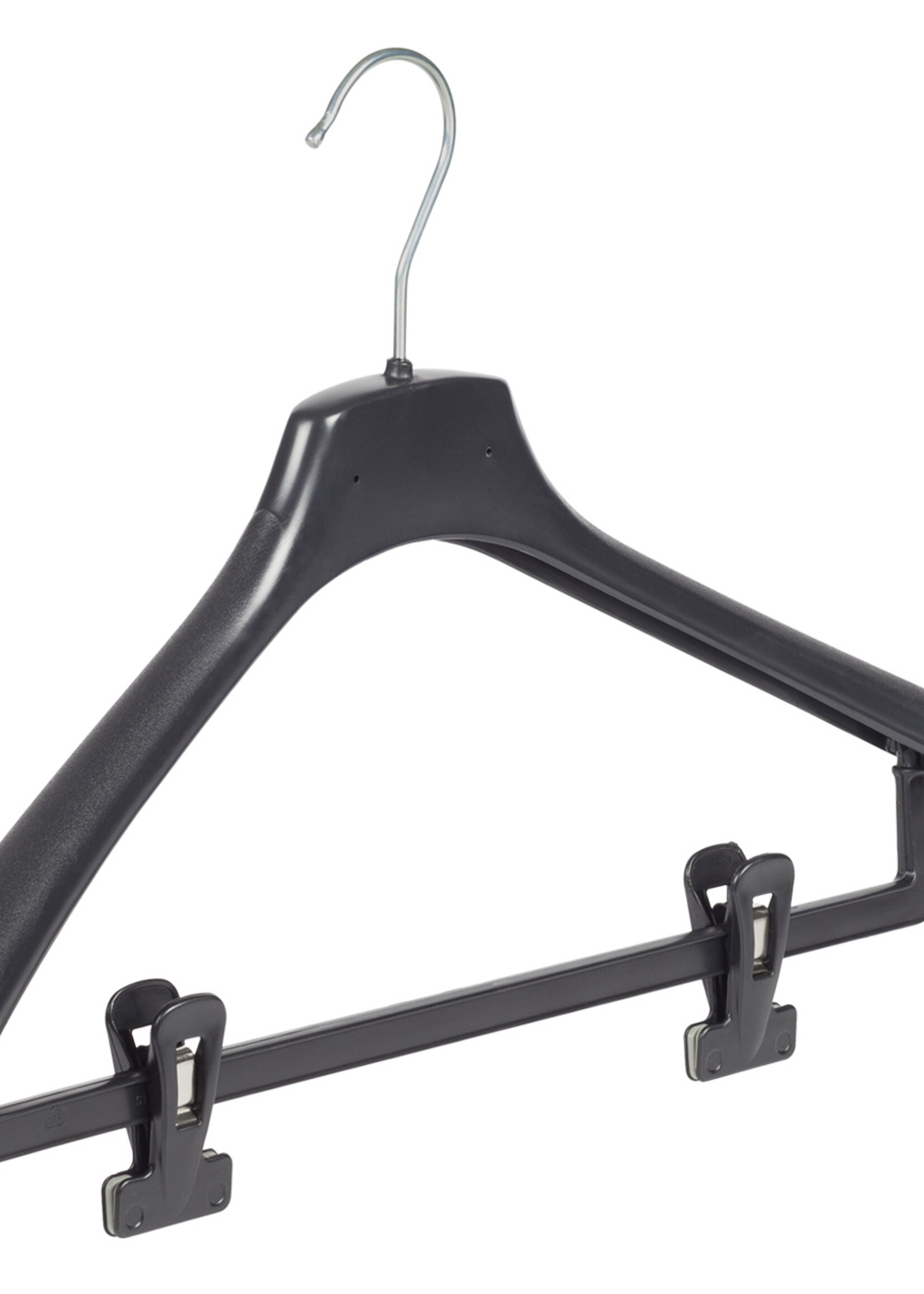 Mantelhanger - Kostuumhanger - Jassenhanger - Volwassenen - FR46 - 30 Stuks - Kunststof - Zwart - Gebogen Model - Schouderverbreding 3,3 cm - Anti-slip Knijpers - 46 cm - Kledinghanger - Kleerhanger - FR-Serie