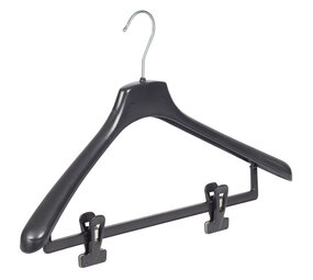 Mantelhanger - Kostuumhanger - Jassenhanger - Volwassenen - FR46 - 40 Stuks - Kunststof - Zwart - Gebogen Model - Schouderverbreding 3,3 cm - Anti-slip Knijpers - 46 cm - Kledinghanger - Kleerhanger - FR-Serie