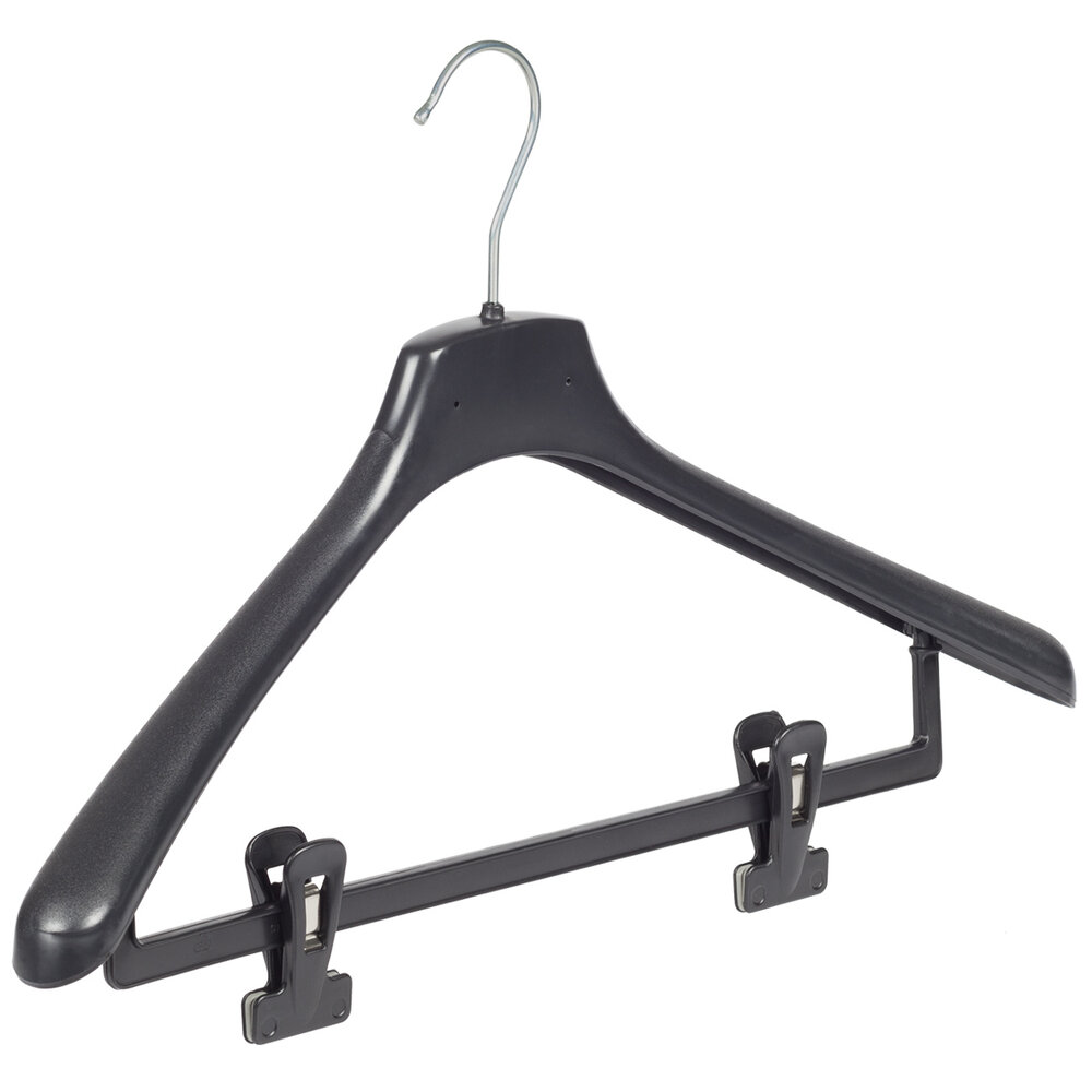 Mantelhanger - Kostuumhanger - Jassenhanger - Volwassenen - FR46 - 50 Stuks - Kunststof - Zwart - Gebogen Model - Schouderverbreding 3,3 cm - Anti-slip Knijpers - 46 cm - Kledinghanger - Kleerhanger - FR-Serie