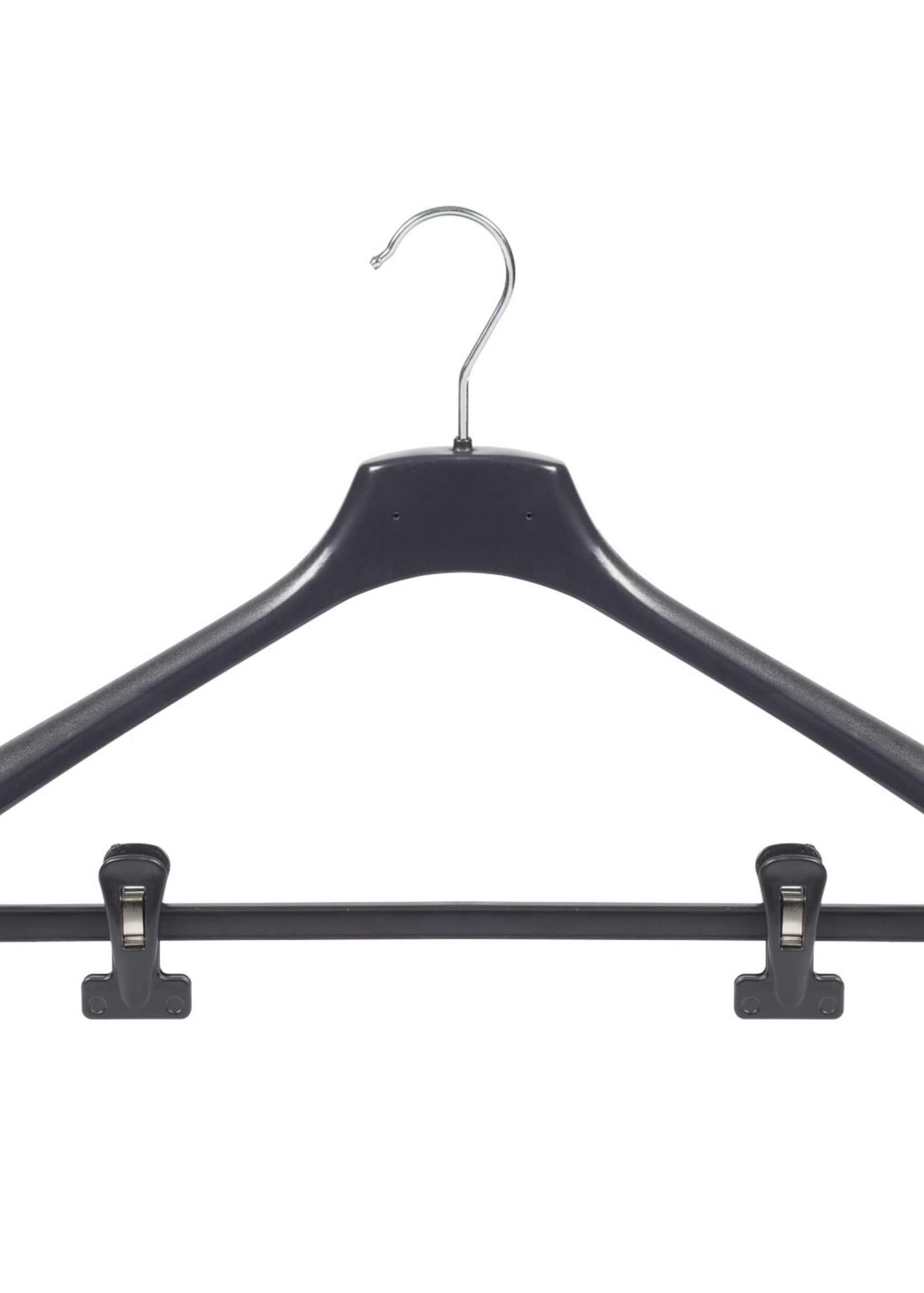 Mantelhanger - Kostuumhanger - Jassenhanger - Volwassenen - FR46 - 50 Stuks - Kunststof - Zwart - Gebogen Model - Schouderverbreding 3,3 cm - Anti-slip Knijpers - 46 cm - Kledinghanger - Kleerhanger - FR-Serie