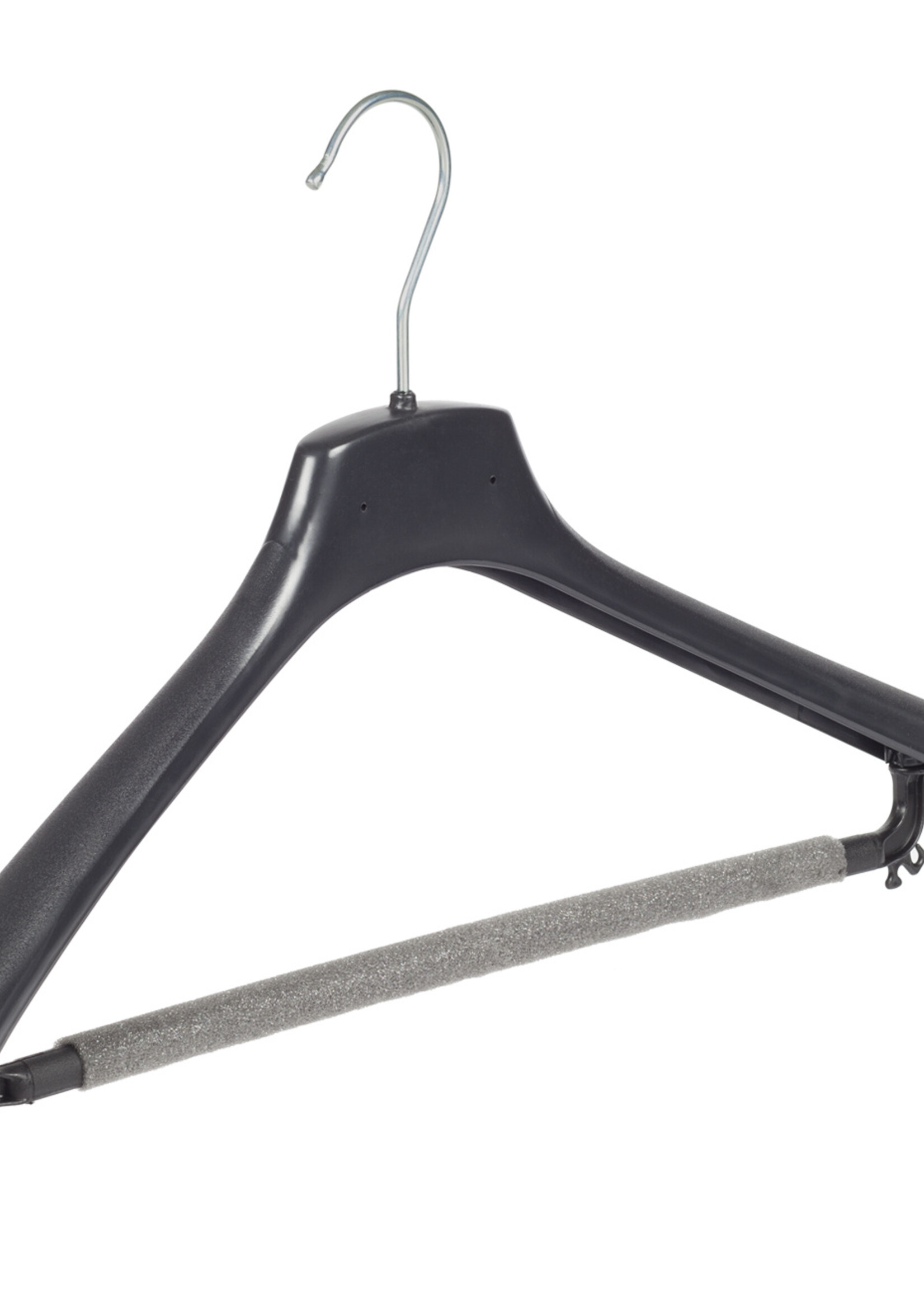 Mantelhanger - Kostuumhanger - Jassenhanger - Volwassenen - FR46 - 20 Stuks - Kunststof - Zwart - Gebogen Model - Schouderverbreding 3,3 cm - Broeklat met Schuim - 46 cm - Kledinghanger - Kleerhanger - FR-Serie
