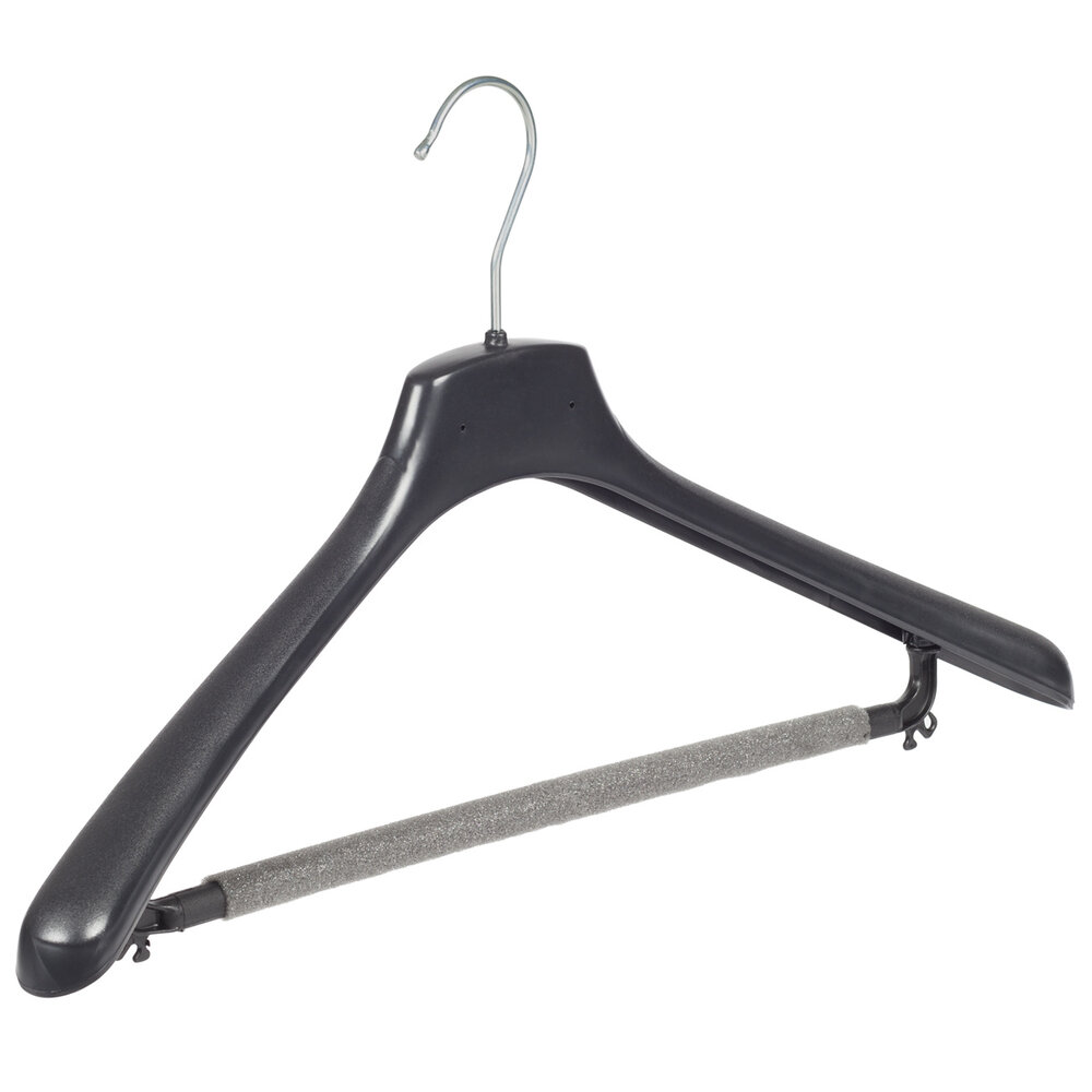 Mantelhanger - Kostuumhanger - Jassenhanger - Volwassenen - FR46 - 40 Stuks - Kunststof - Zwart - Gebogen Model - Schouderverbreding 3,3 cm - Broeklat met Schuim - 46 cm - Kledinghanger - Kleerhanger - FR-Serie
