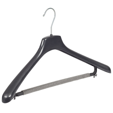 Mantelhanger - Kostuumhanger - Jassenhanger - Volwassenen - FR46 - 40 Stuks - Kunststof - Zwart - Gebogen Model - Schouderverbreding 3,3 cm - Broeklat met Schuim - 46 cm - Kledinghanger - Kleerhanger - FR-Serie