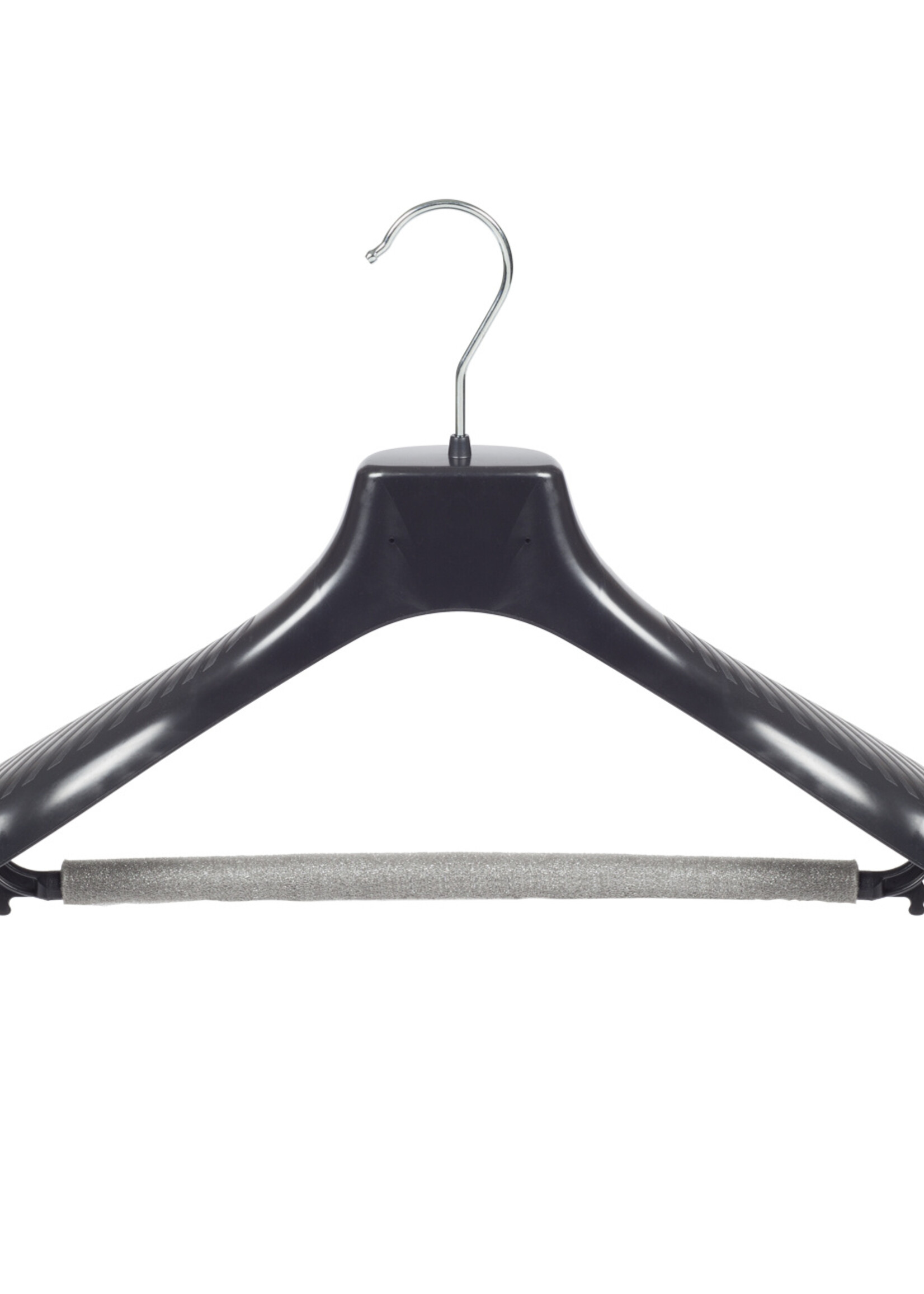 Mantelhanger - Kostuumhanger - Jassenhanger - Kinderen - GP36 - 20 Stuks - Kunststof - Zwart - Gebogen Model - Schouderverbreding 7 cm - Broeklat met Schuim - 36 cm - Kinderhanger - Kledinghanger - Kleerhanger - GP-Serie