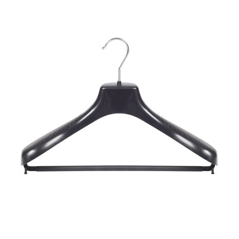 Mantelhanger - Kostuumhanger - Jassenhanger - Volwassenen - GP39 - 50 Stuks - Kunststof - Zwart - Gebogen Model - Schouderverbreding 7 cm - Broeklat - 39 cm - Kledinghanger - Kleerhanger - GP-Serie